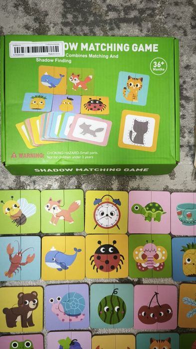 Дерев'яні пазли половинки (32 штуки) і картки із тіннями