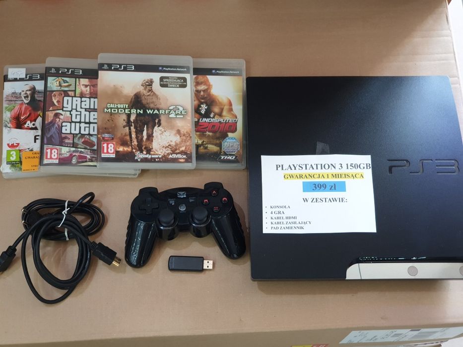 PlayStation 3 150GB + HDMI + 4 gry, stan DBD_ SKLEP STRUMIEŃ