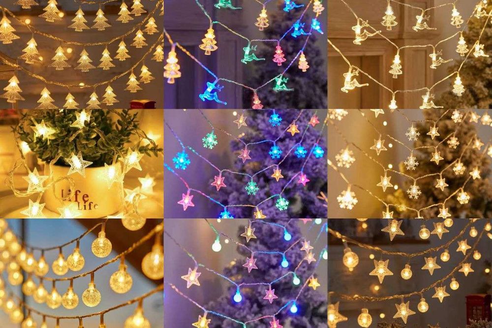 Гірлянда з фігурками: зірки, сніжинки, кульки, ялинки, олені