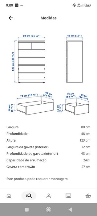 Cómoda branca com 6 gavetas