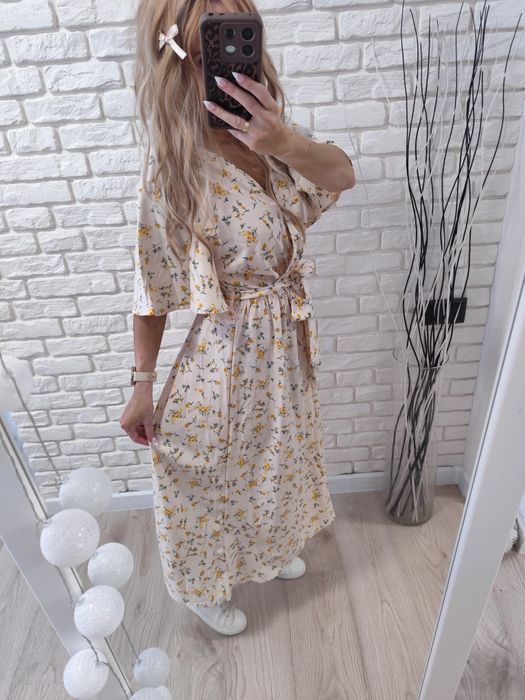 Sukienka midi w kwiaty L