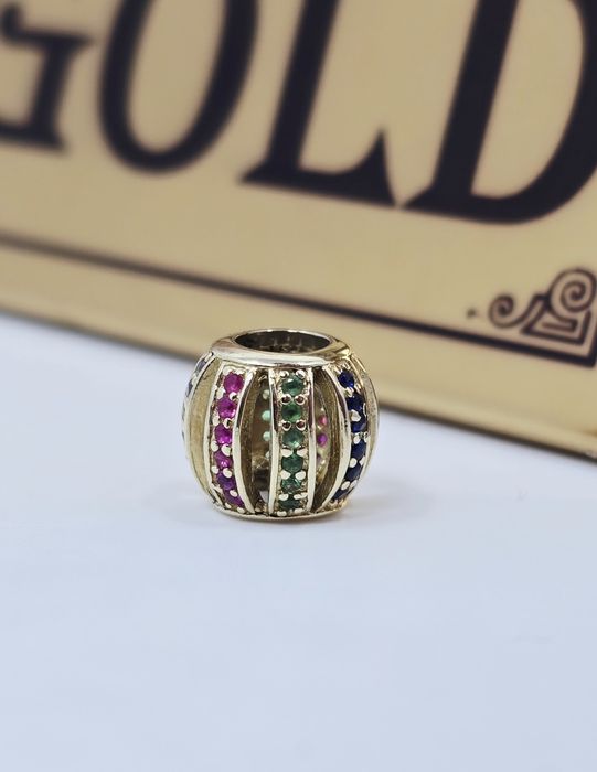 Złoty charms kolorowe cyrkonie próbą 585 14k 14k