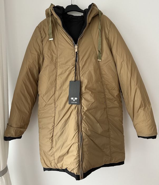 Casaco quispo reversível duas faces preto camel claro XL XXL