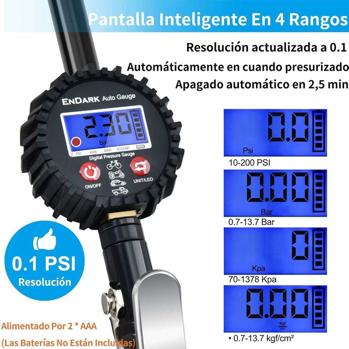 Medidor e Enchedor de Pneus Digital ENDARK - 200 PSI (Profissional)