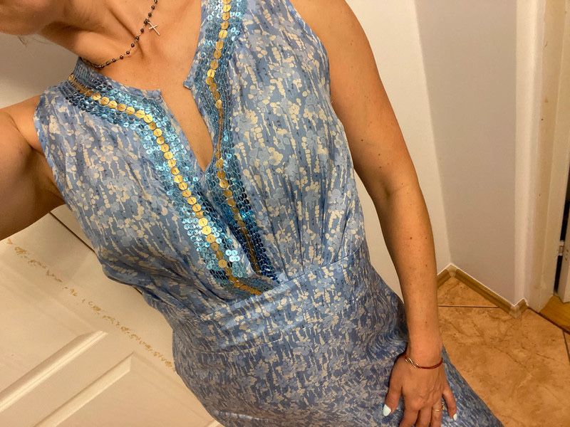 Noa noa sukienka jedwabna jedwab pure silk seta cekiny wiskoza