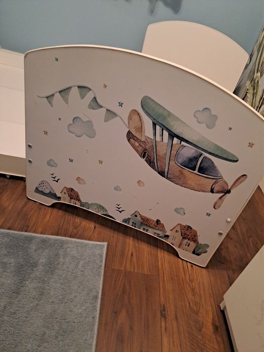 Łóżeczko, łóżko z samolotem chłopięce z materacem 70x140