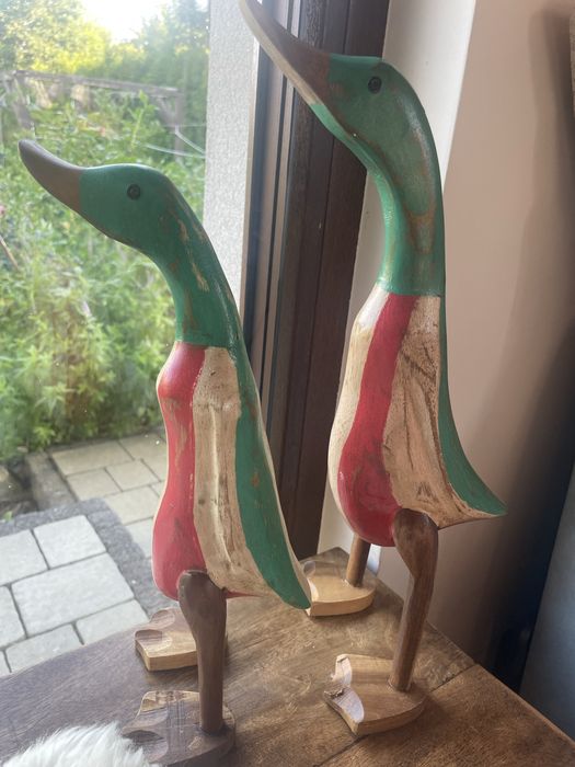 Zestaw dwoch kaczek z drewna teak