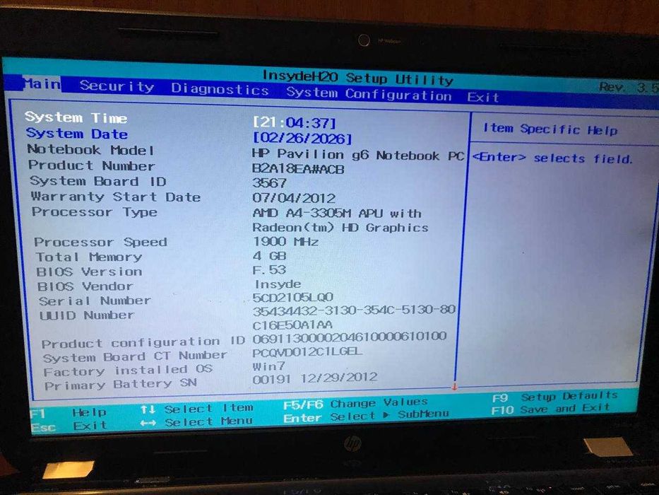 Ноутбук HP Pavilion g6-1303sr Запчастини