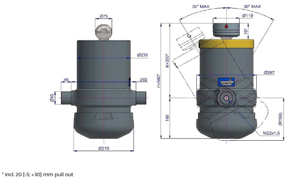 Siłownik czteroośki 30ton 2490mm 8sekcji kiper KRM