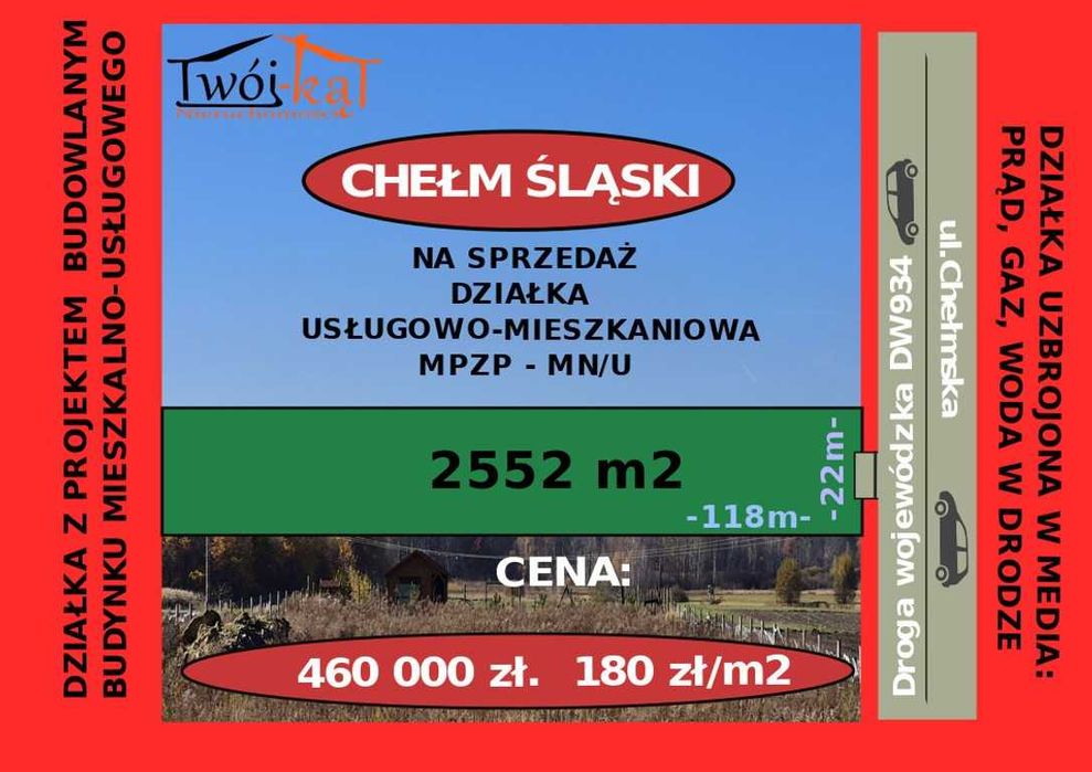 Duża działka inwestycyjna w Chełmie Śląskim – idealna pod usługi i zabudowę - Widok 5