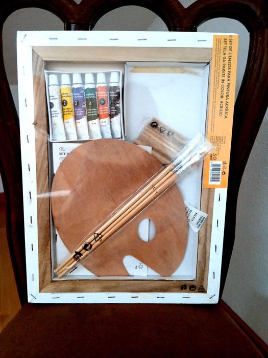 Conjunto de Tela e Tintas Acrílicas
