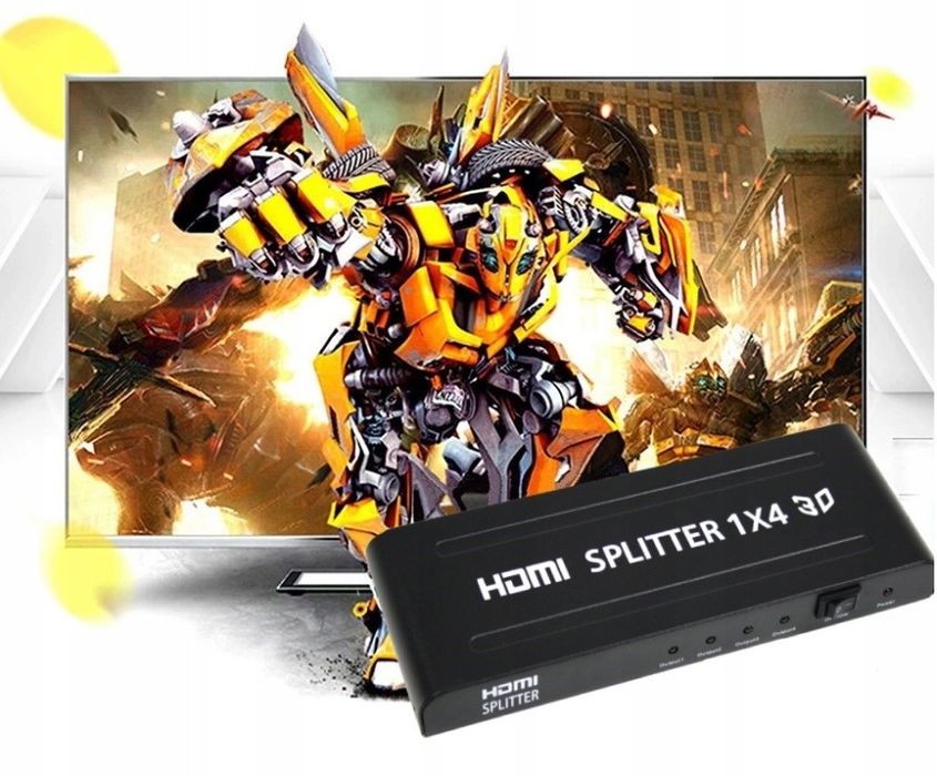 NOWY Splitter Rozdzielacz HDMI 1x4 FULL HD 3D Aktywny + Zasilacz