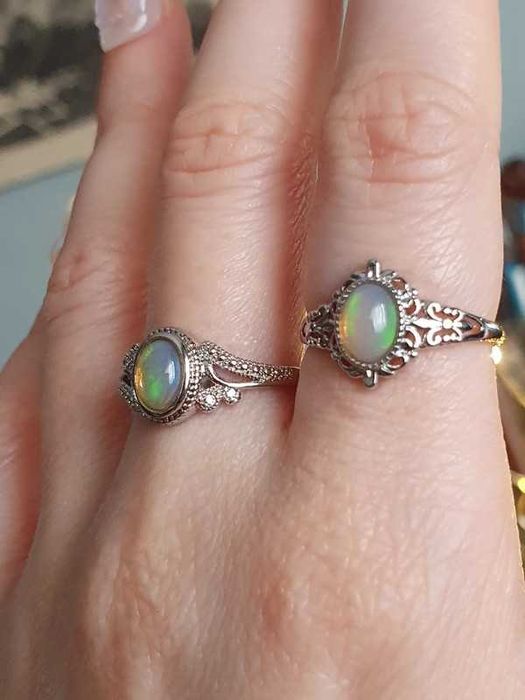 Anel ajustável com opala preciosa, pedra natural, da Etiópia