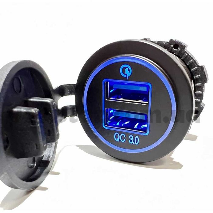 Автомобильная USB зарядка врезная, USB разъем на 2 USB 12-24В, QC 3.0