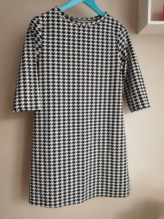 Tunika sukienka w pepitkę pepitka rękaw 3/4 kratka