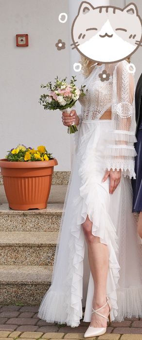 Wyjątkowa suknia ślubna Boho 2w1  rozm S plus dodatki