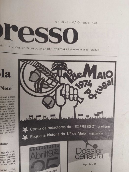Jornal "Expresso" de 4 maio 1974- após a revolução