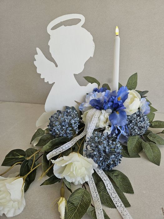 Stroik z aniołem i świecą led. Kompozycja dla dziecka. Jakość premium