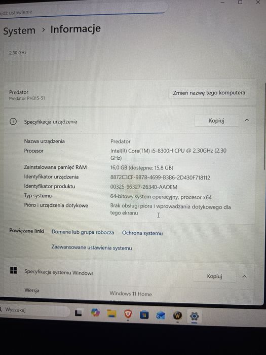 Sprzedam Laptop Gamingowy Acer Predator Helios 300