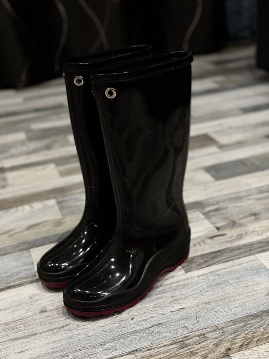 Сапожки чоботи ризові сапоги резиновые черные женские 38