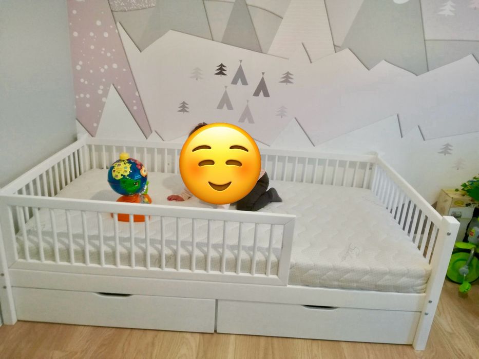 Łóżko Luletto drewniane białe 180x90 + materac
