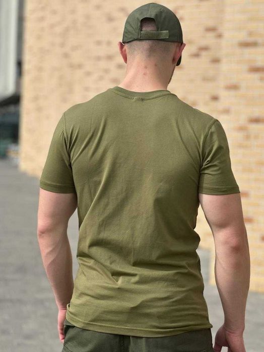 Військова літня тактична футболка з знаком ЗСУ 46-60р Світла Олива