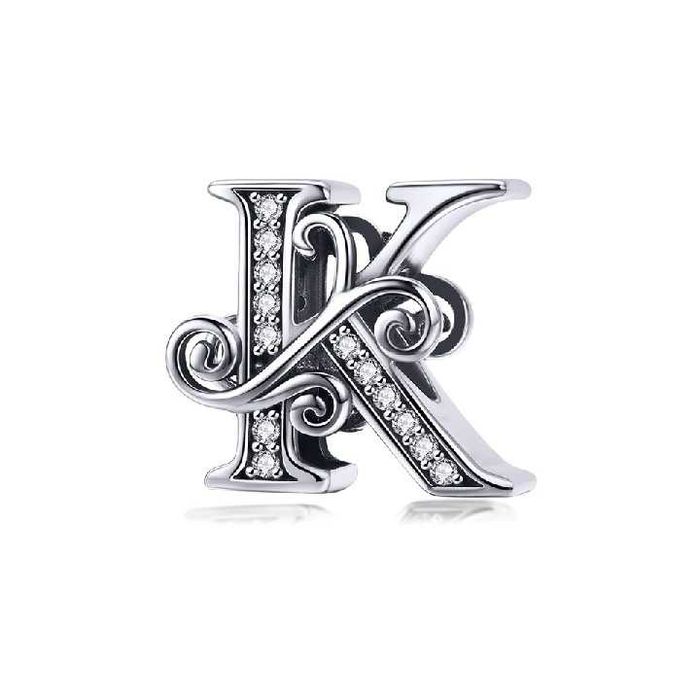 LIKWIDACJA SKLEPU Srebrny Charms Zawieszka Litera K 925 Koralik