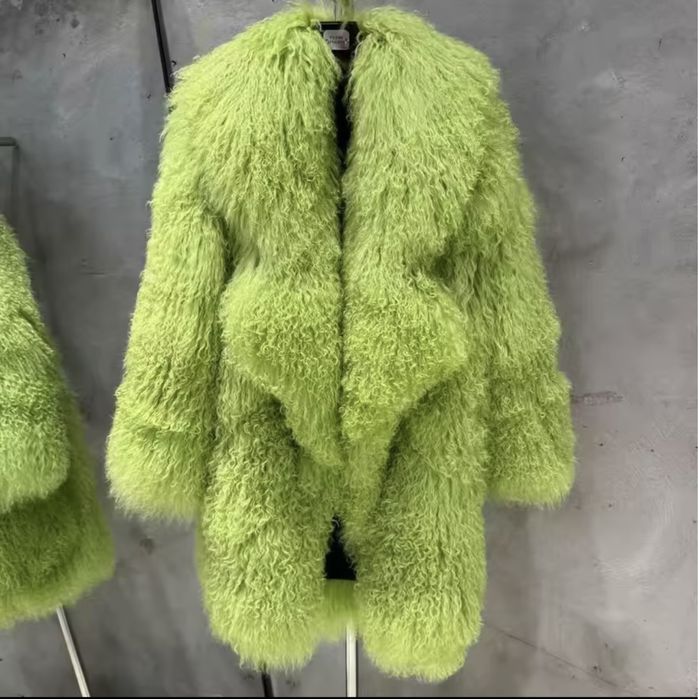 Kontantto plaszcz futro naturalna lama cieple puszyste zielen xs-5xl