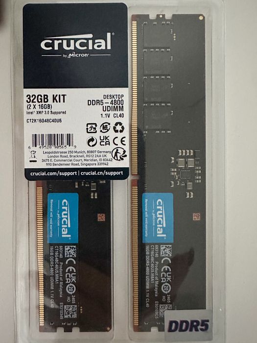 Nowa Pamięć RAM Crucial 32 GB (2x16GB) DDR5-4800 UDIMM CL40