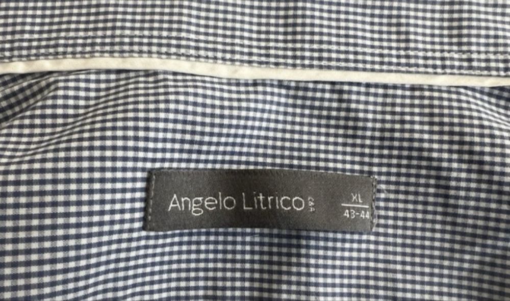 Męska koszula Angelo Ritrico (C&A) rozmiar XL Biało-granatowa drobna krateczka