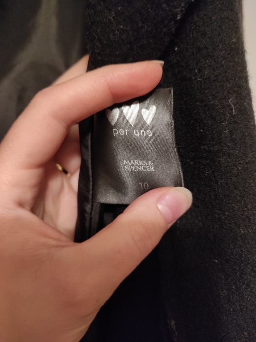 Płaszcz czarny wełniany 80% wełny rozmiar 38 Marks Spencer taliowany