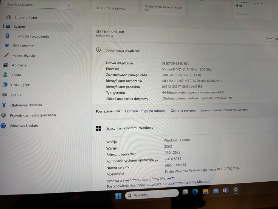 Tablet Microsoft Surface Pro X
