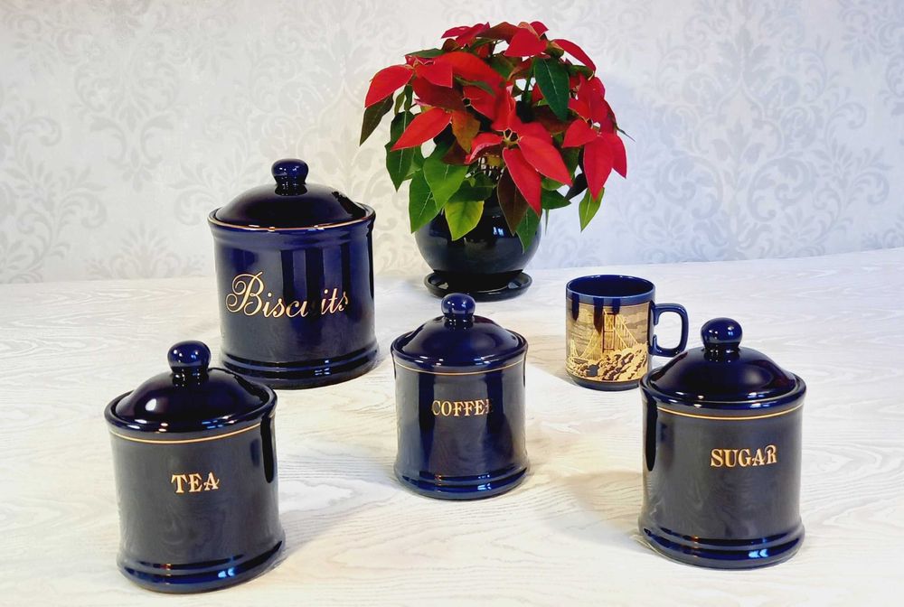 Okazja. Kobaltowe porcelanowe pojemniki w stylu aptecznym (5) Vintage