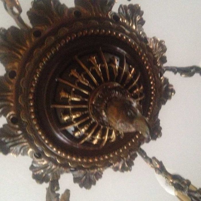 Żyrandol mosiężny/żeliwny (?) + kinkiet