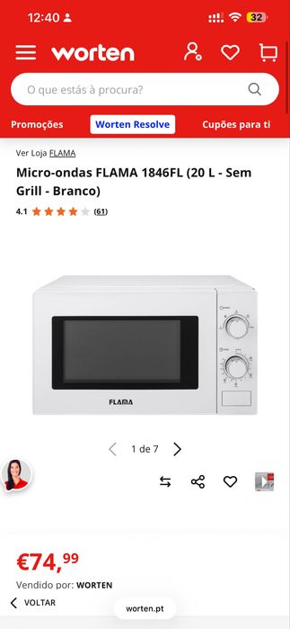 Micro-ondas FLAMA 1846FL - como novo