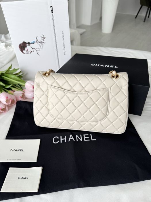 Сумка Chanel Beige бежева | фурнітура срібна, біле/звичайне золото