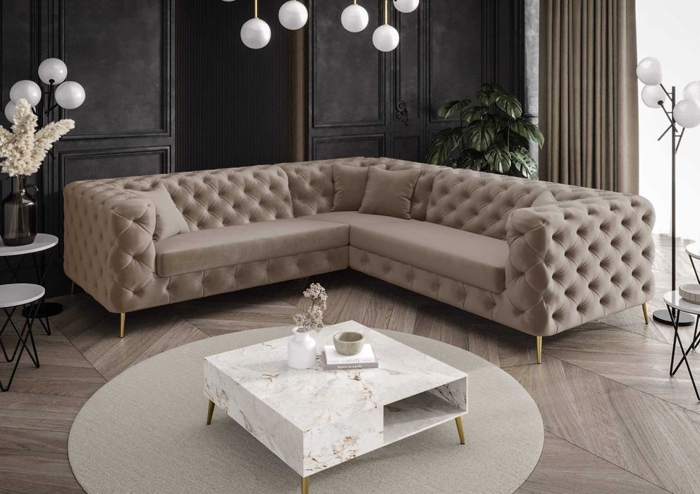 Narożnik Rogówka Chesterfield Pikowany Luksusowy Elegancki VeroLux