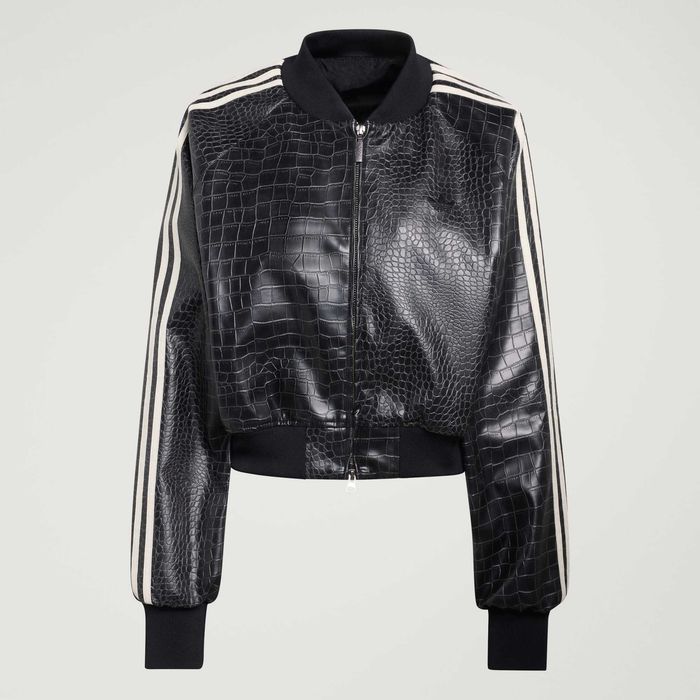 Бомбер Адидас Женский Еко Кожа Питона | Adidas Black Snake Faux Leather Loose Fit Bomber