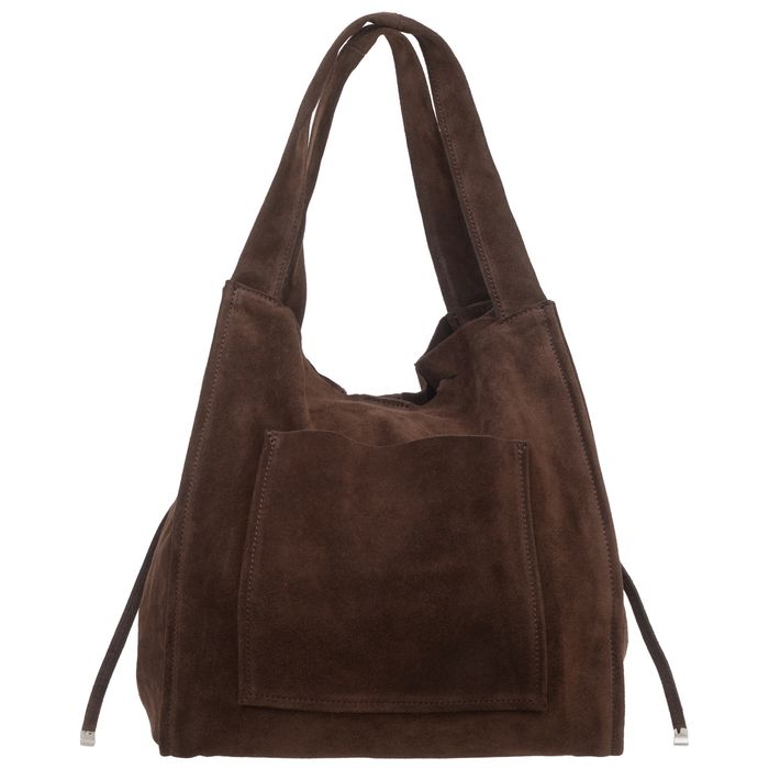 VERA PELLE torebka damska zamszowa shopper na ramię V683 c.brązowa
