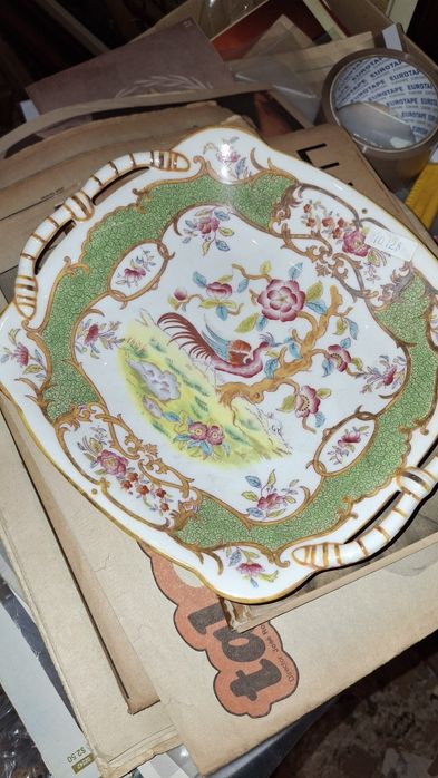 Prato decorativo travessa faiança Coalport floral aves