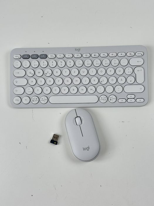Комплект (компактна мембранна клавіатура, оптична миша) Logitech Pebble 2 Combo Tonal White (бездротовий, Bluetooth, USB-приймач, німецька розкладка)