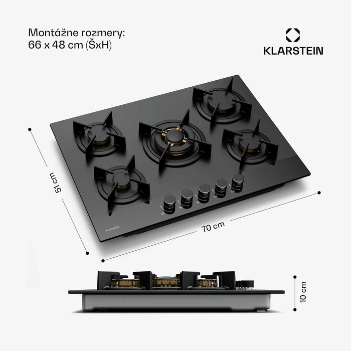 Газова плита з матовим склом 10046683 KLARSTEIN Goldflame Nano 5