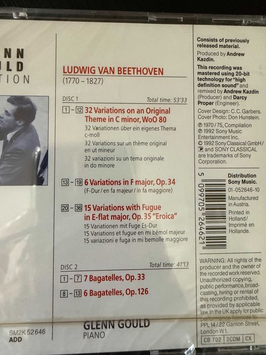 Beethoven – "Eroica" Variations; 32 Variations; 6 Variations.. – Gould