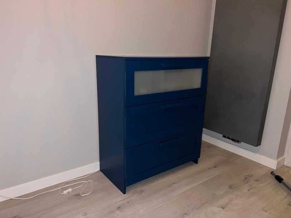 Komoda BRIMNES, 3 szuflady, niebieska/szkło matowe, 78x95x46 cm