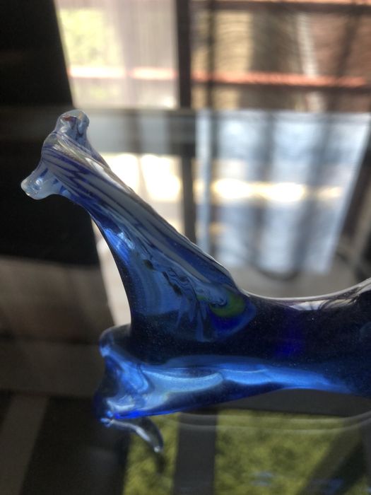 Cavalo em Vidro Soprado Azul Estilo Murano - Peça Decorativa Itália