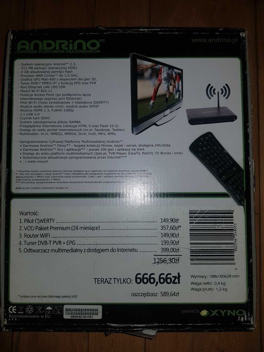 Andrino -cyfrowa platforma multimedialna +radiowa mysz żyroskopowa.