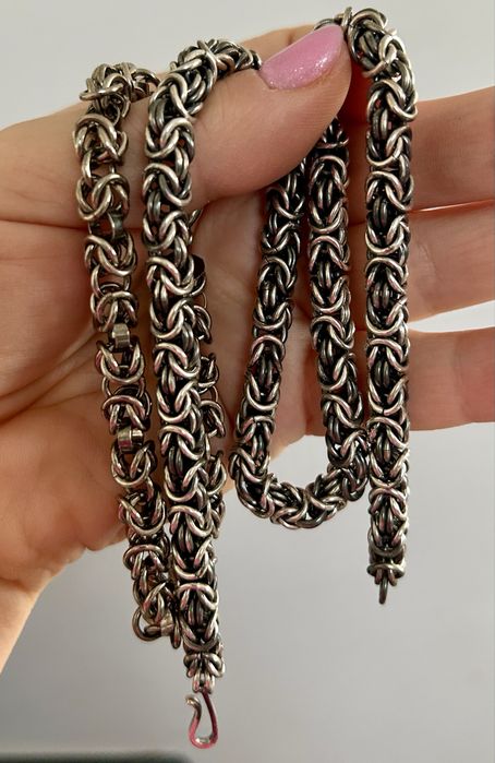 Stary srebrny polski łańcuch królewski splot 70 g.+ bransoleta gratis.