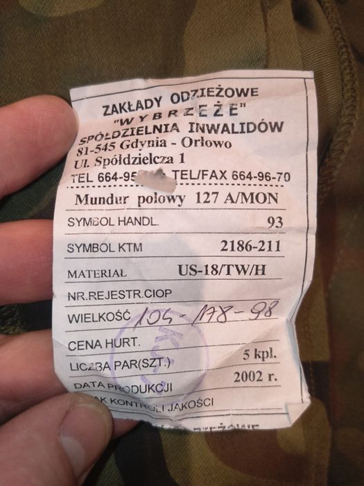 Nowy oryginalny mundur wz. 127A/MON 180cm 90kg
