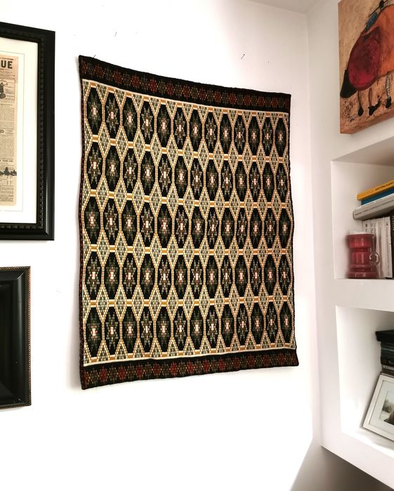 Piękna wełniana makata ścienna kilim PRL Vintage Love