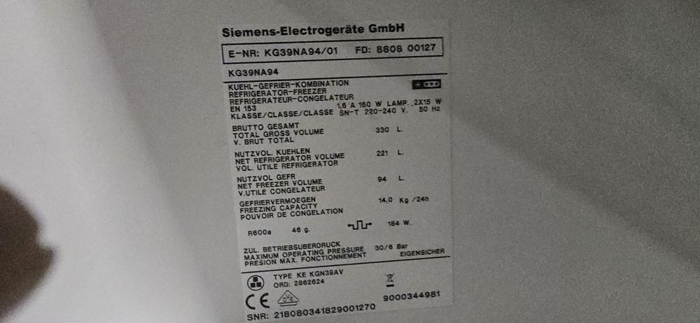 Frigorifico Siemens de 2 metros e 59 cm de largura e 59 de profundidade